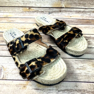 Manebi Womens Leopard Fur & Leather Espadrille Slip On Sandals 11 Vacation